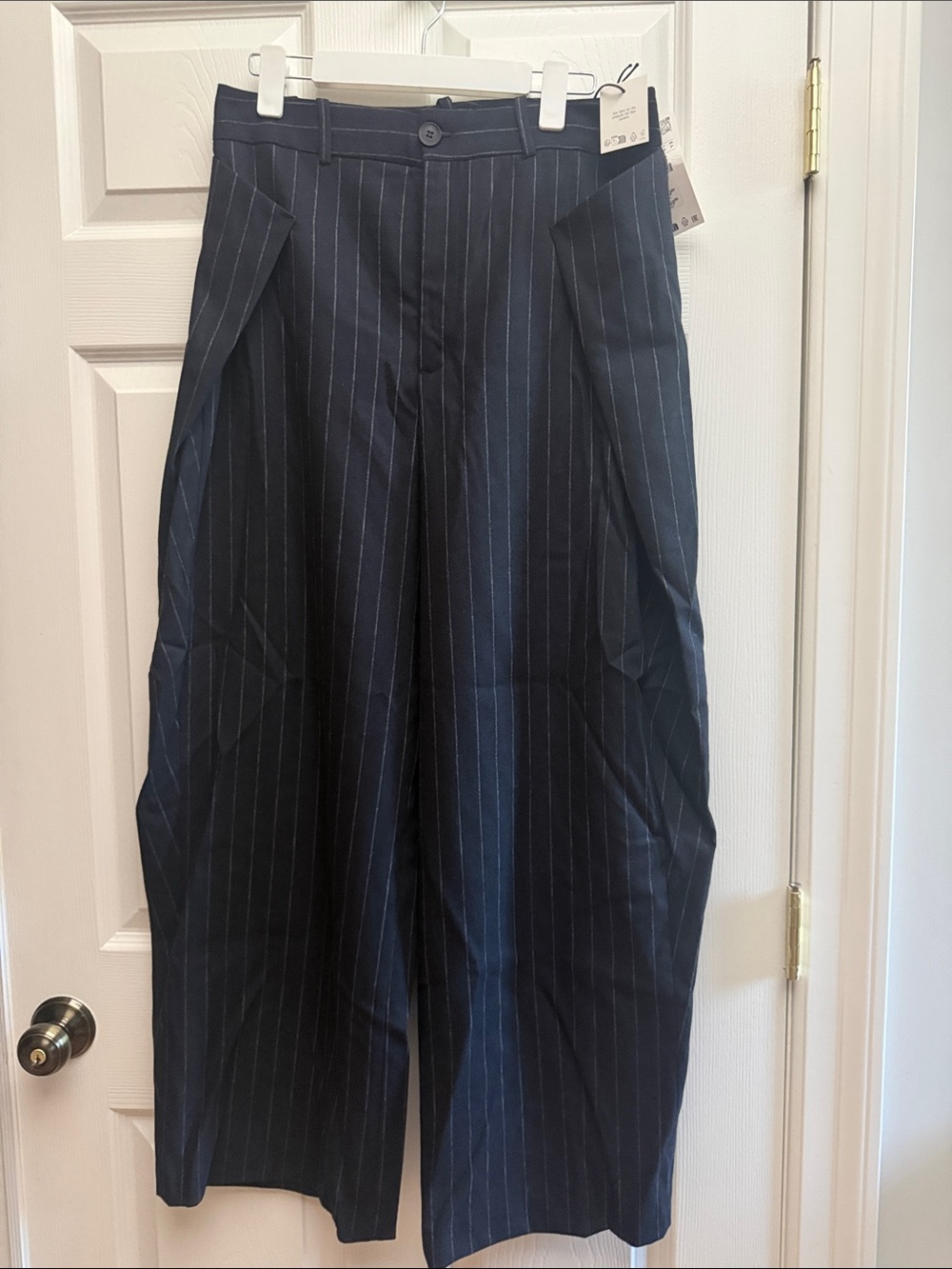 Zara Navy Pinstripe Wide-Leg Trousers